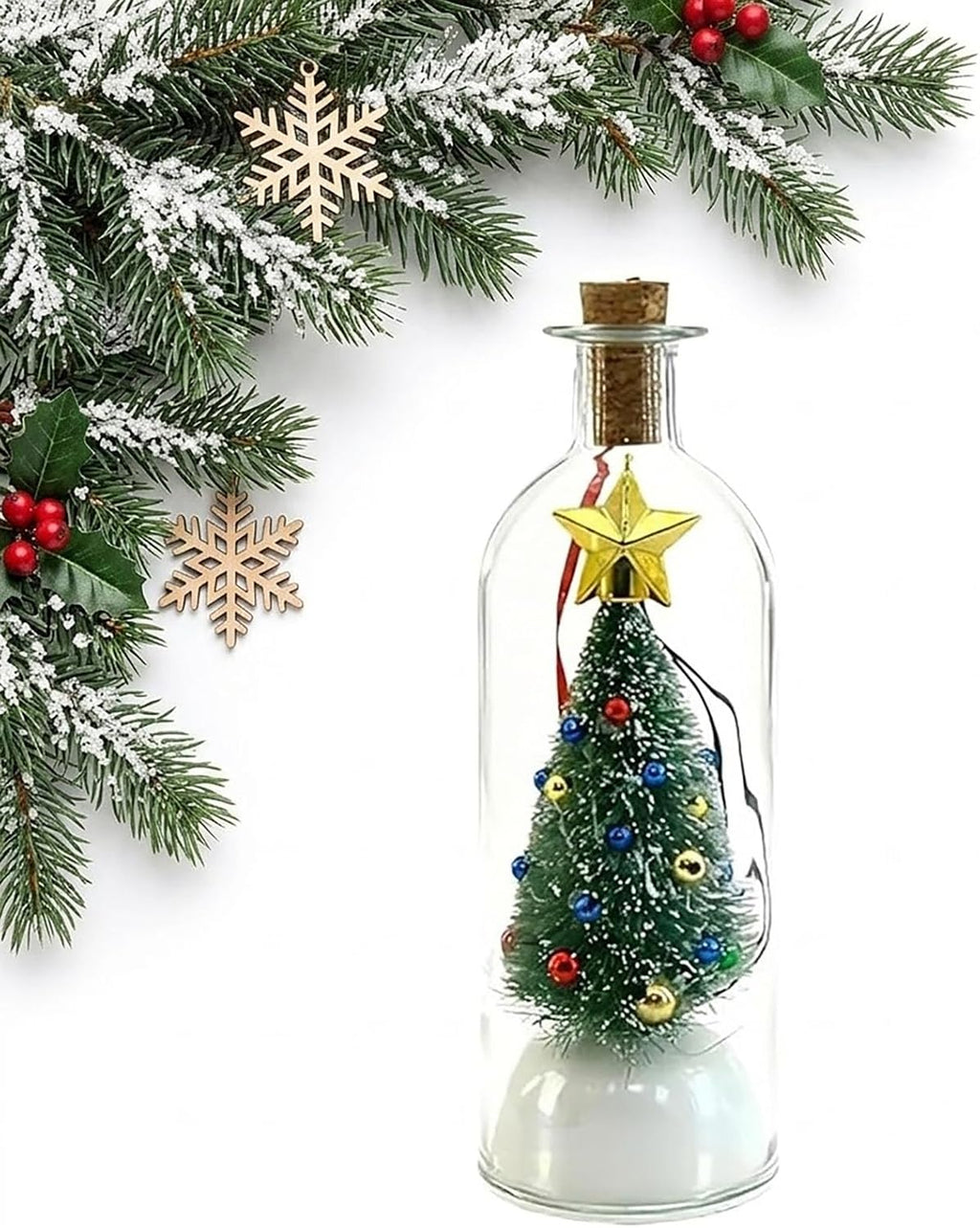 Recordable Christmas Tree Message in a Bottle Ornament with Playback | Voice Message Keepsake, Snow Scene Glass Bottle, Home Display, Christmas Decoration