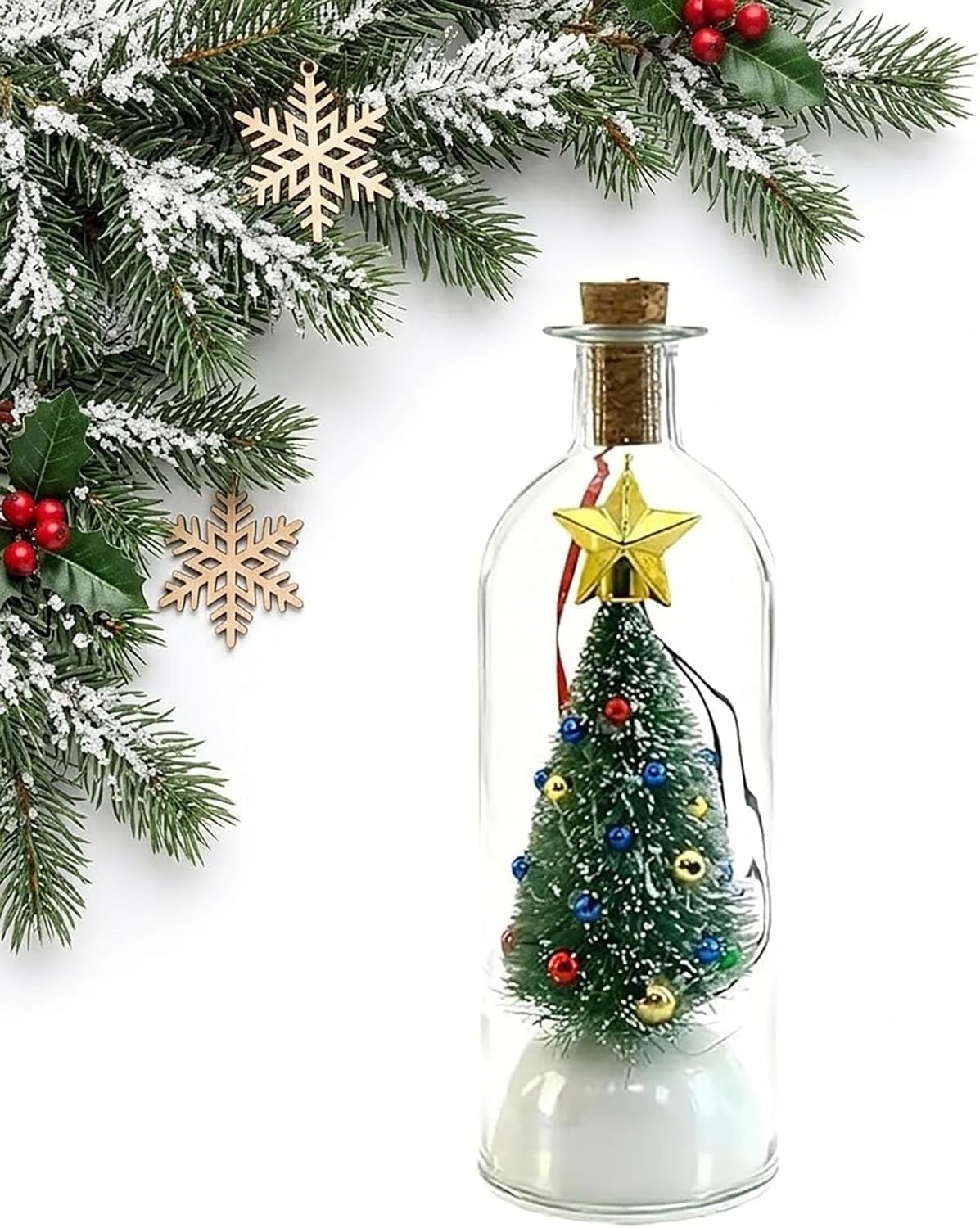 Recordable Christmas Tree Message in a Bottle Ornament with Playback | Voice Message Keepsake, Snow Scene Glass Bottle, Home Display, Christmas Decoration