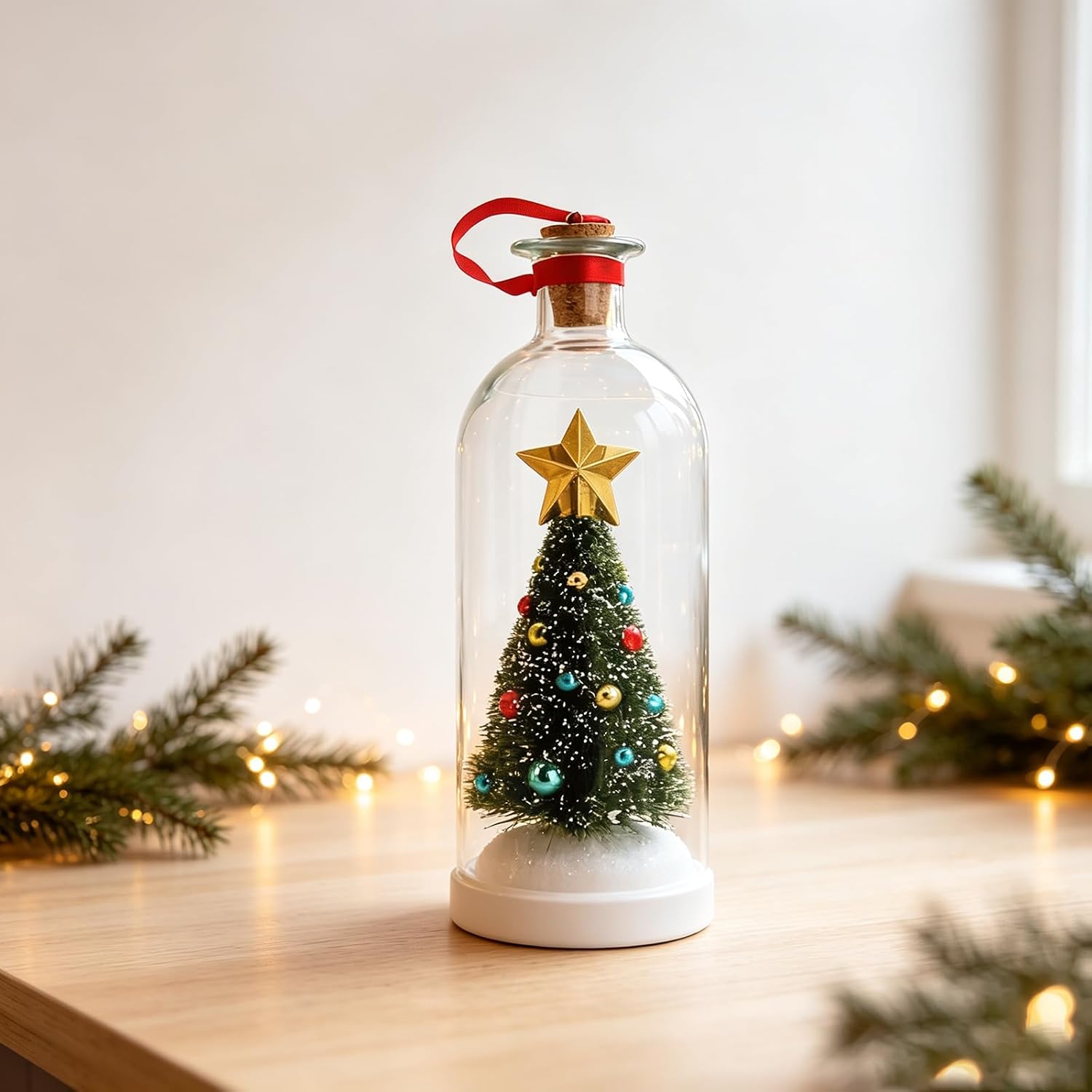Recordable Christmas Tree Message in a Bottle Ornament with Playback | Voice Message Keepsake, Snow Scene Glass Bottle, Home Display, Christmas Decoration
