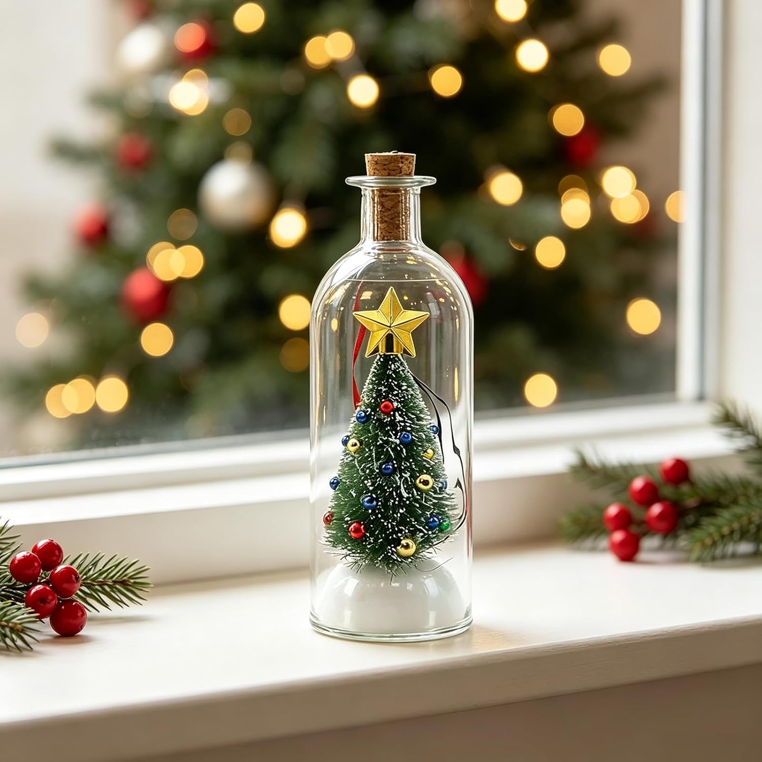 Recordable Christmas Tree Message in a Bottle Ornament with Playback | Voice Message Keepsake, Snow Scene Glass Bottle, Home Display, Christmas Decoration