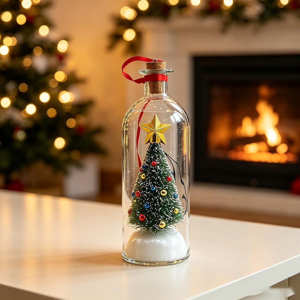 Recordable Christmas Tree Message in a Bottle Ornament with Playback | Voice Message Keepsake, Snow Scene Glass Bottle, Home Display, Christmas Decoration