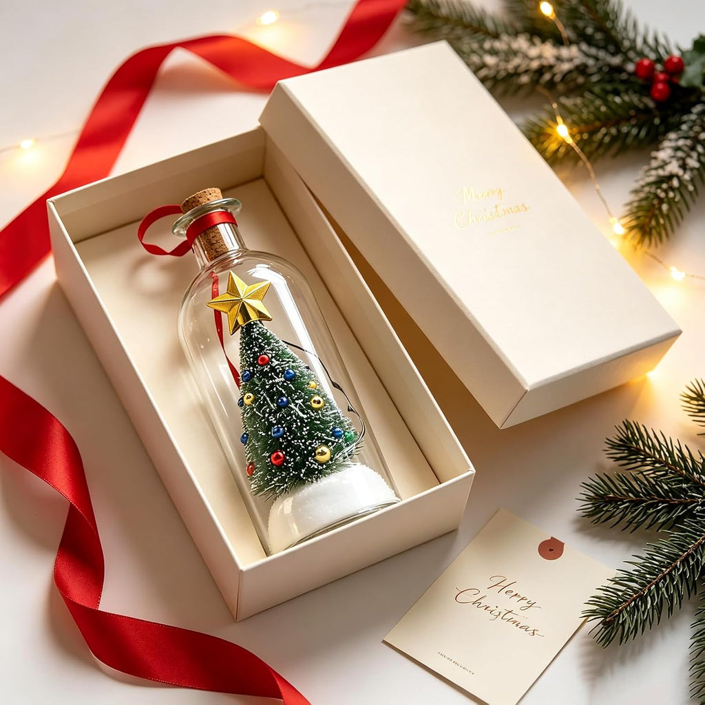 Recordable Christmas Tree Message in a Bottle Ornament with Playback | Voice Message Keepsake, Snow Scene Glass Bottle, Home Display, Christmas Decoration